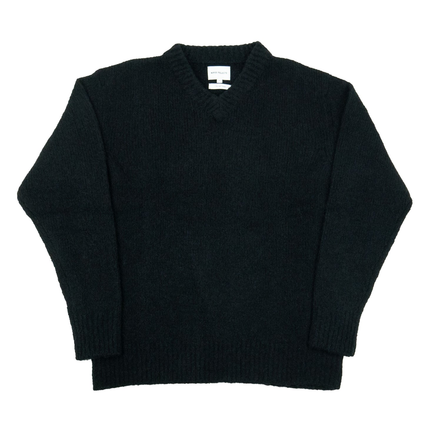 Norse Projects Rasmus Relaxed Brushed V-Neck Sweater - Black AW24