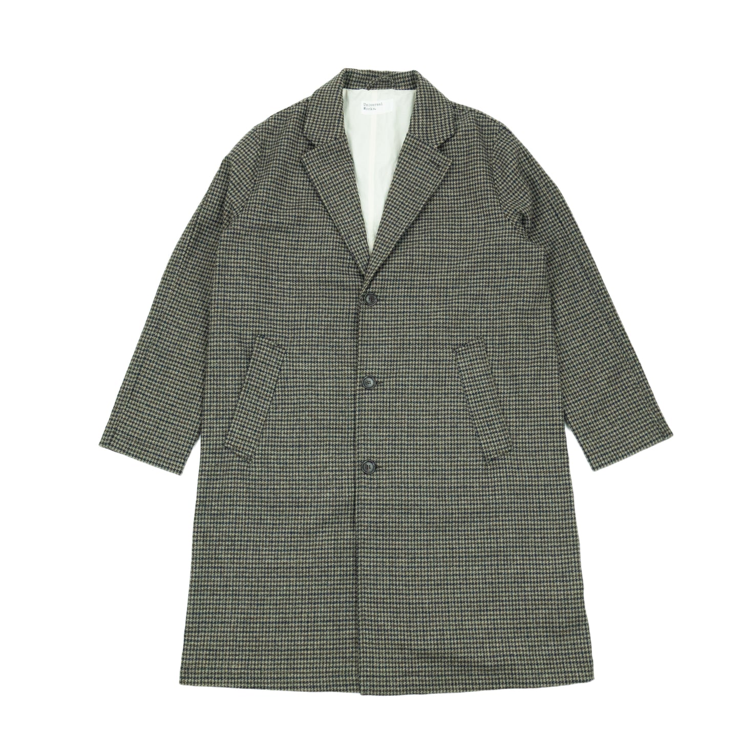 Universal Works. Carde Tweed Top Coat - Stone/Navy AW24