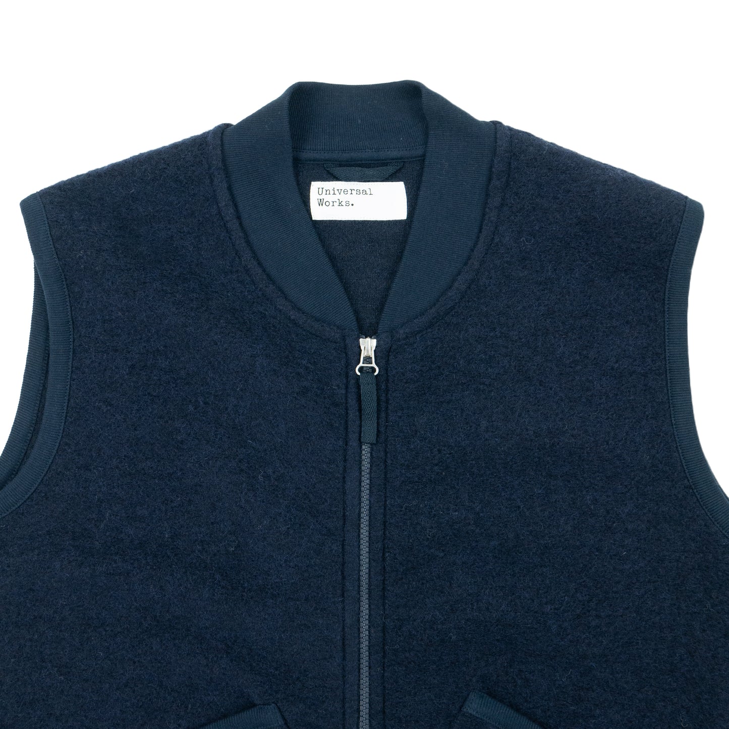 Universal Works. Wool Fleece Zip Waistcoat - Navy AW24