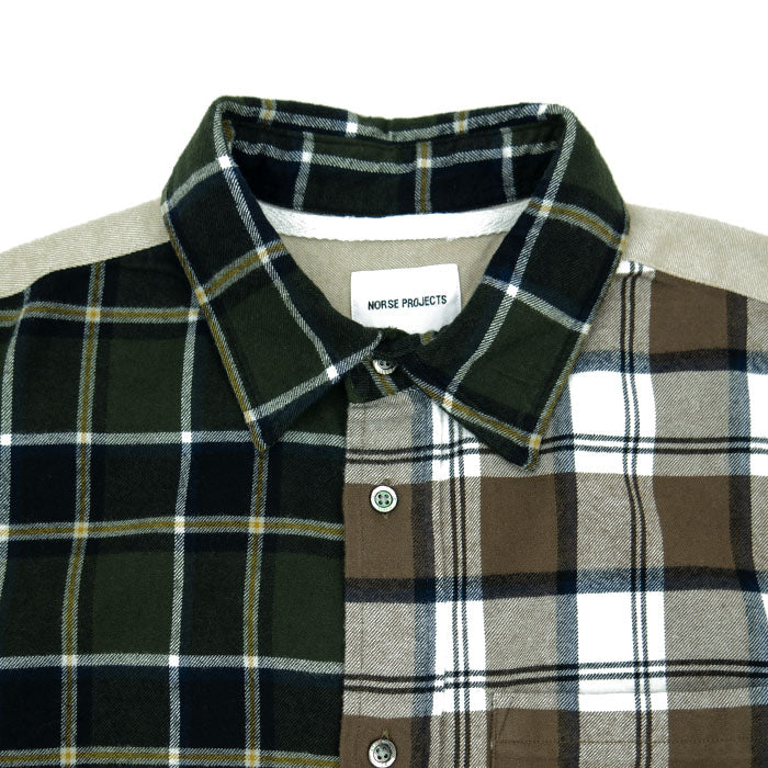 Norse Projects Algot Mixed Flannel Check Shirt - Beech Green