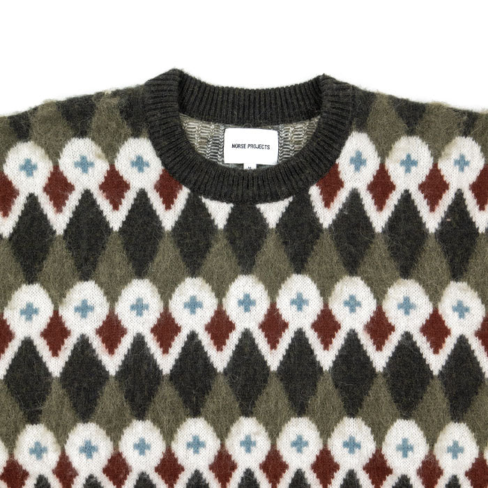 Norse Projects Rune Loose Merino Fair Isle Jacquard Sweater - Ivy Green