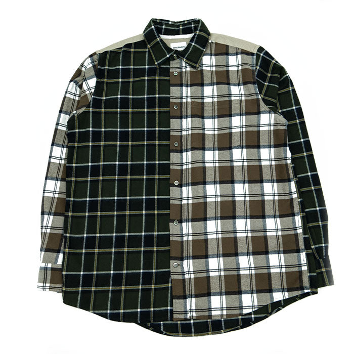 Norse Projects Algot Mixed Flannel Check Shirt - Beech Green